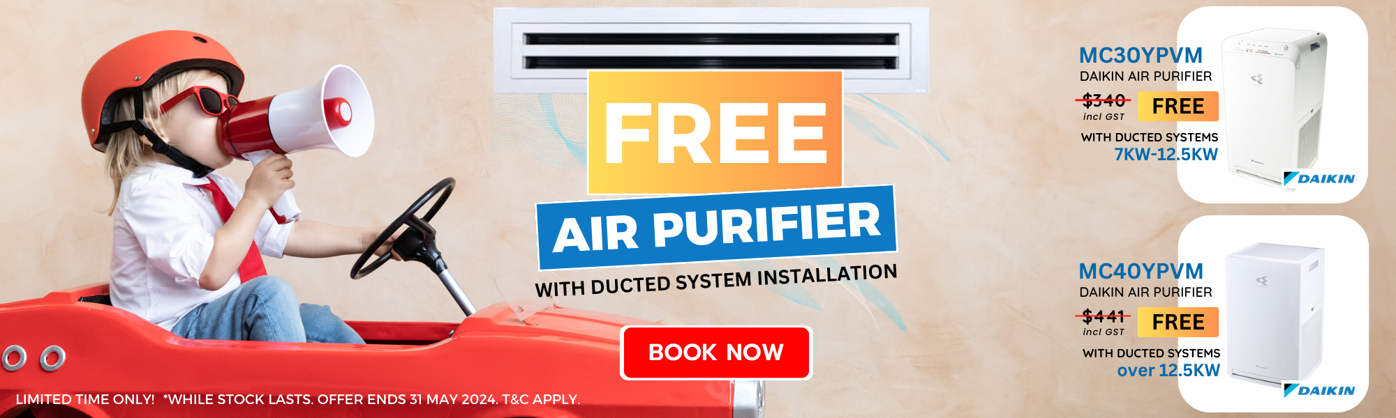 Free air purifier with ducted installation
